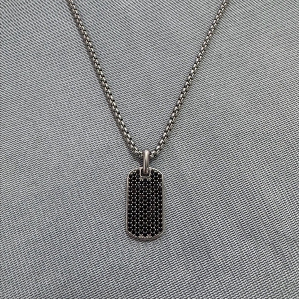 David Yurman Silver Necklace with Black Pendant